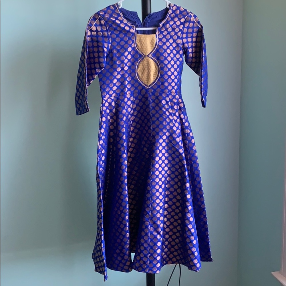 Blue/Gold Indian A-Line Dress